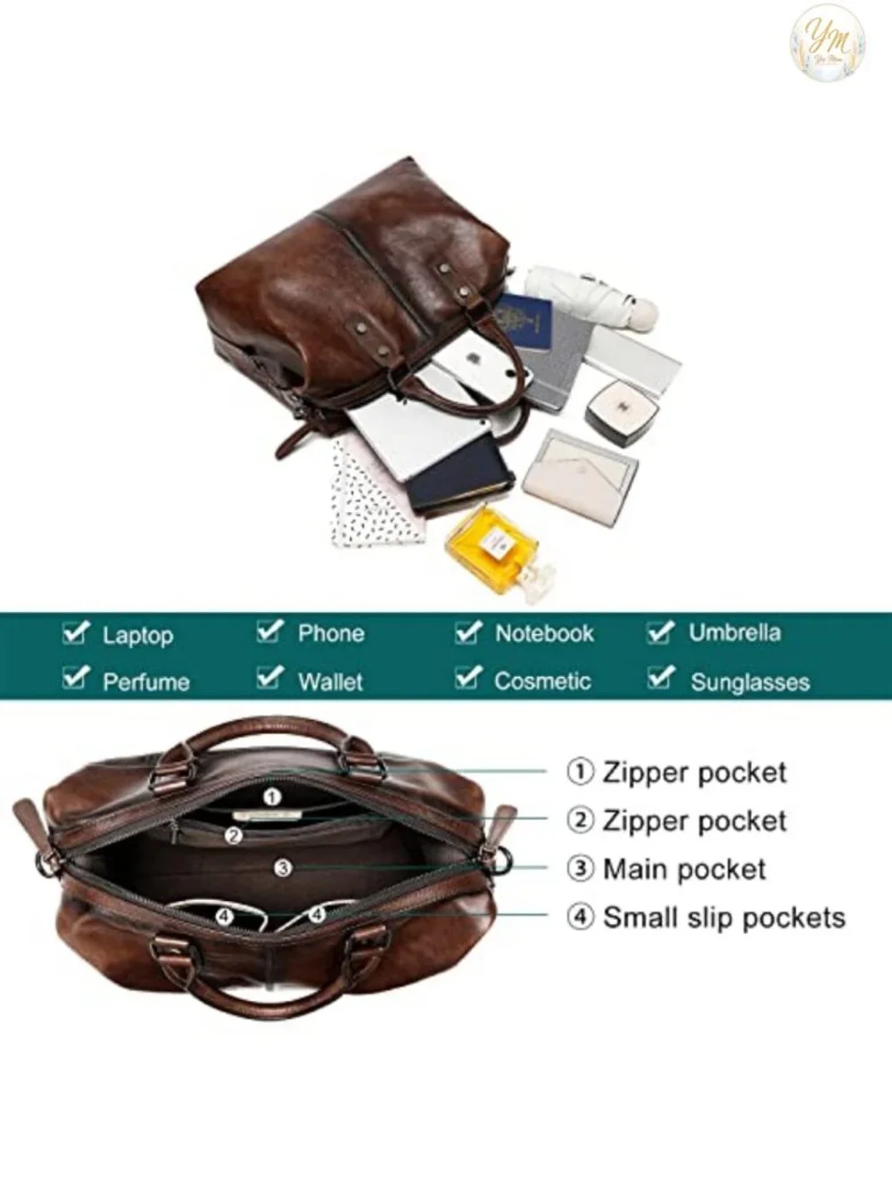 Genuine Leather Vintage Satchel Tote 3 Ways Cowhide